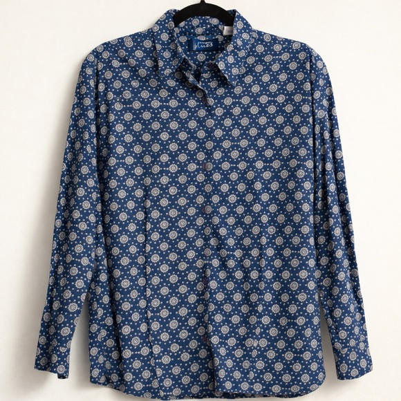 Wrangler Tops - Wrangler Blues Navy Floral Western Button Up Shirt Size L